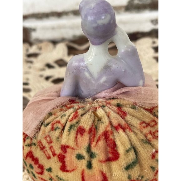 Antique Bathing Beauty Type Pincushion Half Doll Legs Out On A CHair - Picture 5 of 12